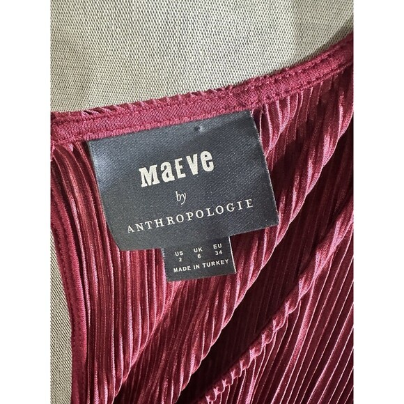 Anthropologie Maeve Sonata Wide Leg Pleated Cropped Jumpsuit sz 2 Ribbed Red‎ - Picture 4 of 10